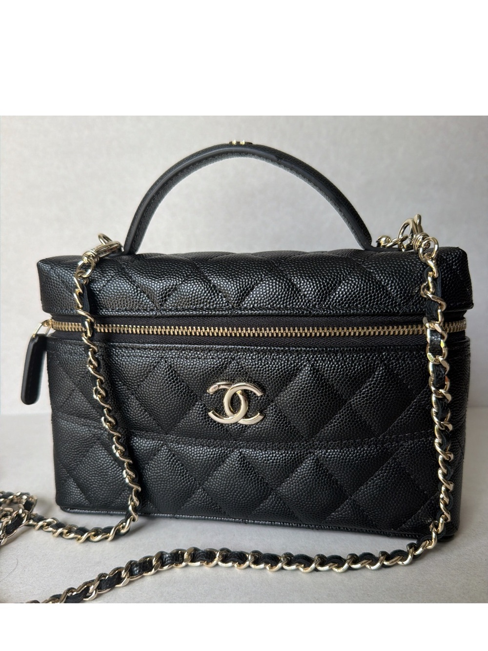 CHANEL Black Quilted Vanity Crossbody with Gold Hardware